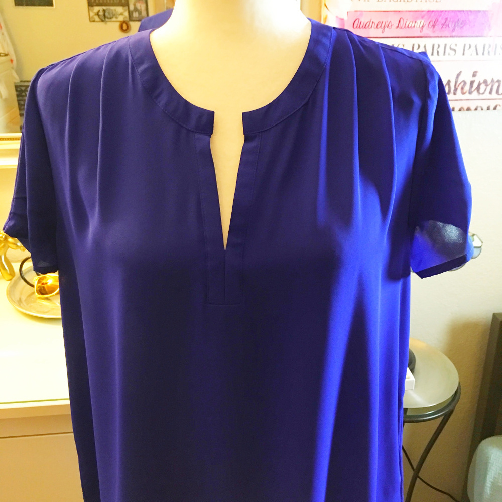 NWT PLEIONE Split V-Neck Cap Sleeve Pleat Blouse